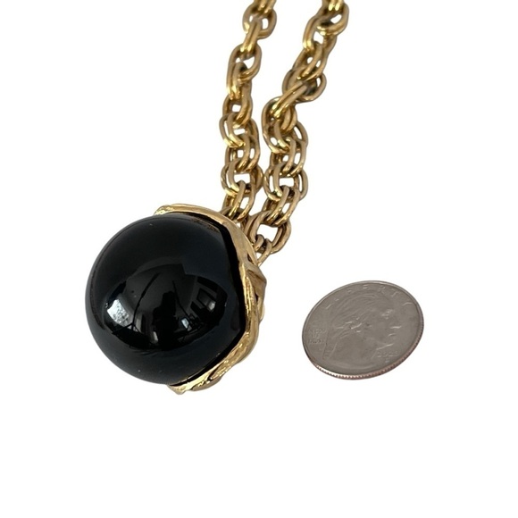 VTG MONET Gold-tone Metal Chain Black Lucite Ball Pendant Runway Necklace 16.5" - Picture 15 of 16